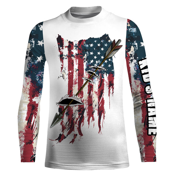 Archery Bowfishing American flag Patriotic custom name UV protection Shirt, Personalized gifts FSD3196