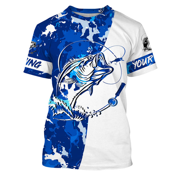 Bass Fishing blue sea camouflage custom Name UV Protection Shirts, Bass Fishing Jerseys FSD3211