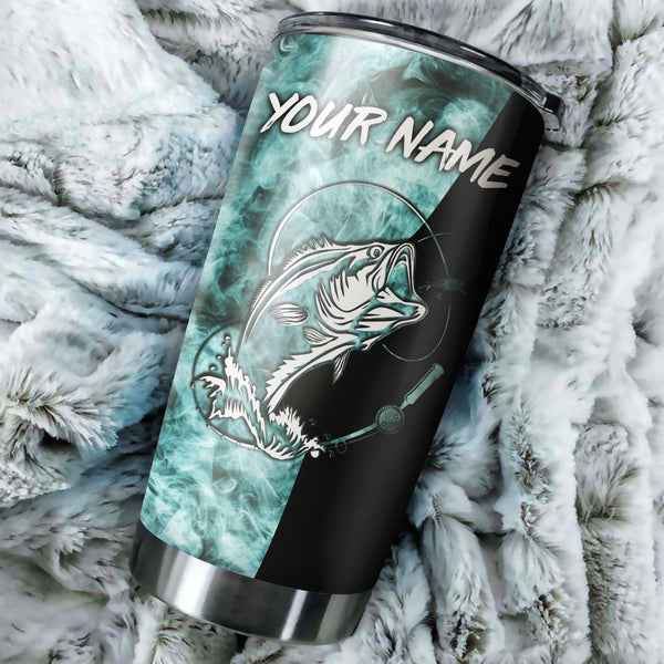 1pc Bass Fishing Blue Smoke Custom Name Stainless Steel Tumbler Cup, Personalized Fishing Gifts FSD3228