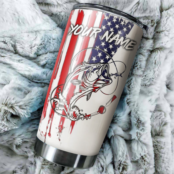 1pc American Flag Largemouth Bass fishing Custom Name stainless steel Tumbler Cup, Personalized gifts FSD3230