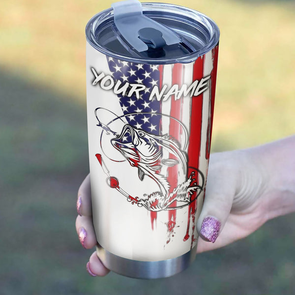 1pc American Flag Largemouth Bass fishing Custom Name stainless steel Tumbler Cup, Personalized gifts FSD3230