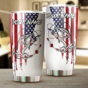 1pc American Flag Largemouth Bass fishing Custom Name stainless steel Tumbler Cup, Personalized gifts FSD3230