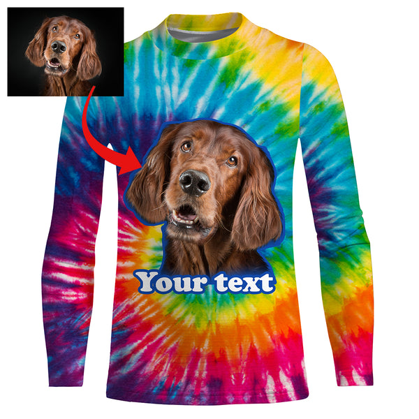 Custom Dog's Photo and Text Tye Die 3D All Over Printed Hoodie, T-shirt, Long sleeve, Personalized Dog Gifts - FSD2813