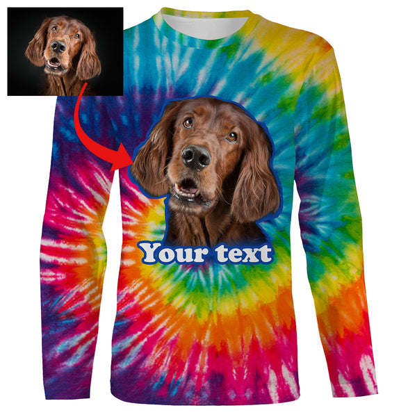 Custom Dog's Photo and Text Tye Die 3D All Over Printed Hoodie, T-shirt, Long sleeve, Personalized Dog Gifts - FSD2813