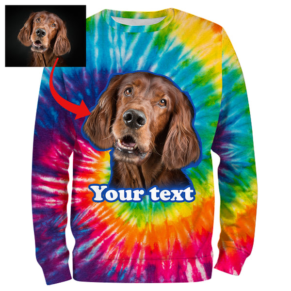 Custom Dog's Photo and Text Tye Die 3D All Over Printed Hoodie, T-shirt, Long sleeve, Personalized Dog Gifts - FSD2813