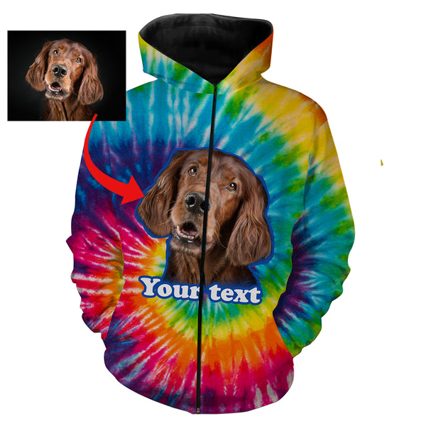 Custom Dog's Photo and Text Tye Die 3D All Over Printed Hoodie, T-shirt, Long sleeve, Personalized Dog Gifts - FSD2813