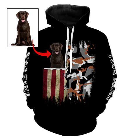 Custom Dog's Photo and Name American flag Camo Full printing Hoodie, T-shirt, Long Sleeve, Personalized Gifts FSD2827