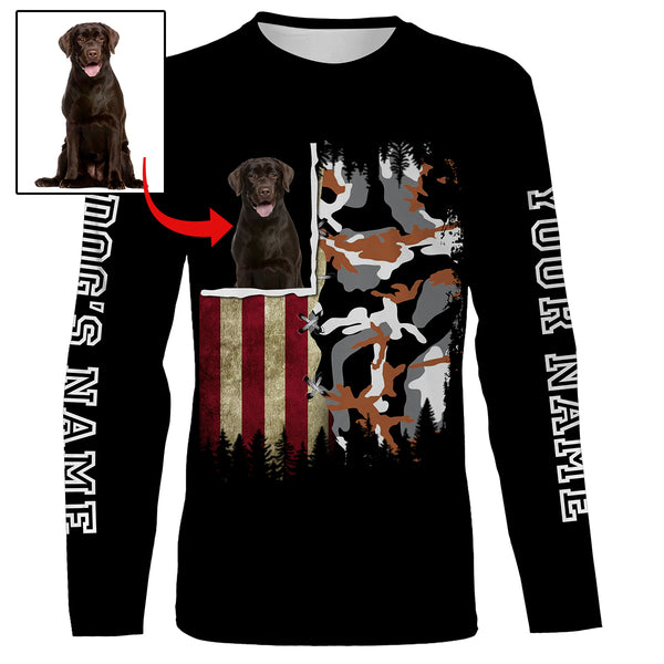 Custom Dog's Photo and Name American flag Camo Full printing Hoodie, T-shirt, Long Sleeve, Personalized Gifts FSD2827