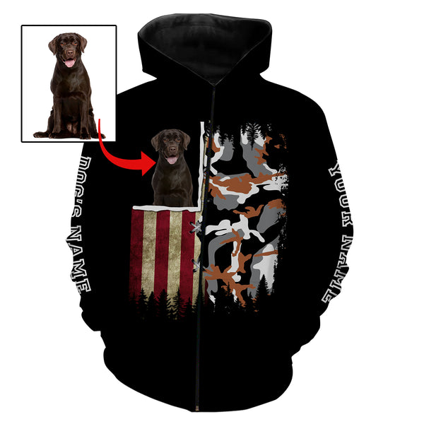 Custom Dog's Photo and Name American flag Camo Full printing Hoodie, T-shirt, Long Sleeve, Personalized Gifts FSD2827