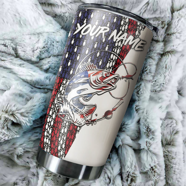 1pc American Flag Walleye Fishing Custom Name Stainless Steel Tumbler Cup - Patriotic Gifts Fishing Gifts for Fisherman FSD2192