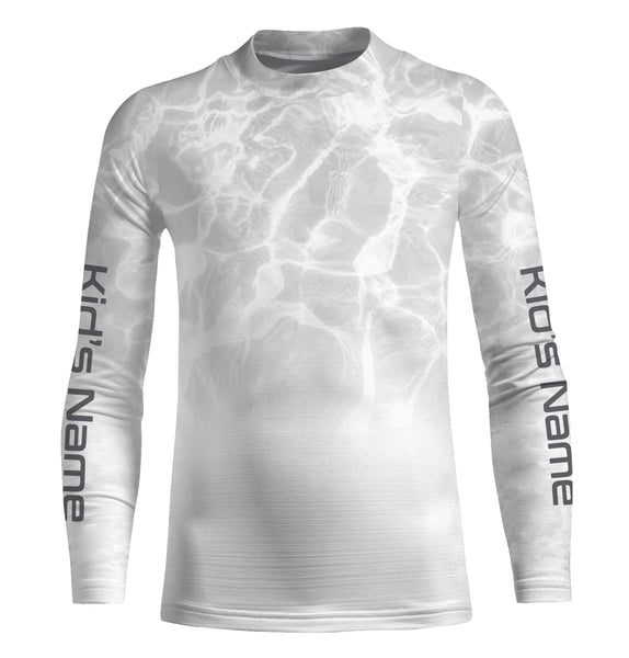 Personalized Water Wave White-grey Performance Shirts, Fishing Tournament UV Protection Long Sleeve, Fishing Jerseys FSD2672