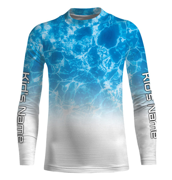 Personalized Water Surface Blue Performance Shirts, Fishing Tournament UV Protection Long Sleeve, Fishing Jerseys FSD2673