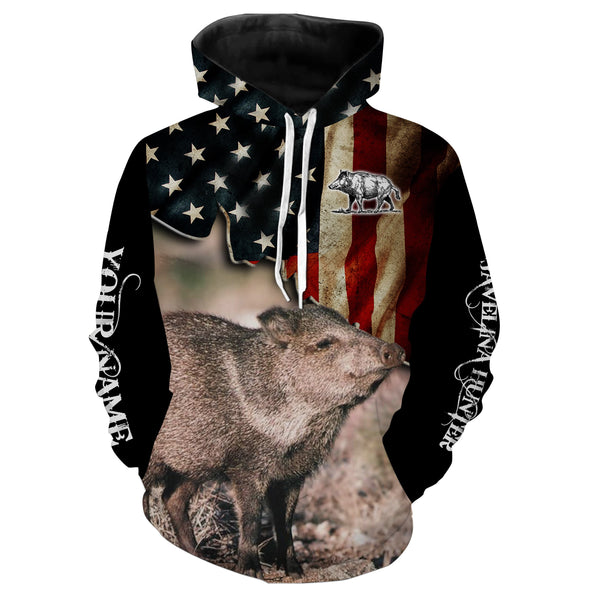 Javelina hunting US Flag custom Name 3D All over print Shirt, Hoodie, Long sleeve - Personalized Hunting clothes for Men, Women and Kid - FSD861