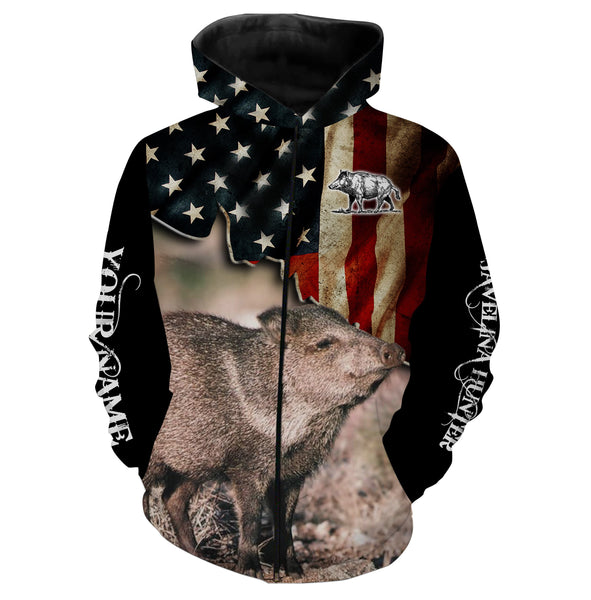 Javelina hunting US Flag custom Name 3D All over print Shirt, Hoodie, Long sleeve - Personalized Hunting clothes for Men, Women and Kid - FSD861