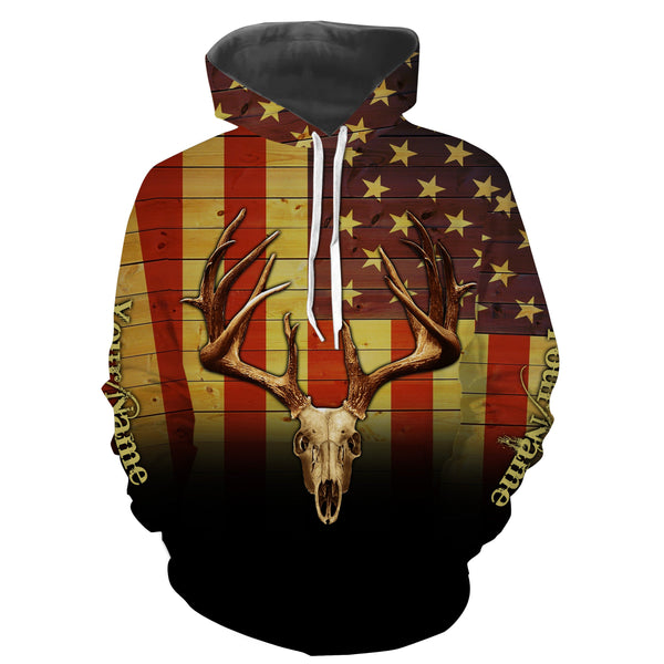 Deer Skull American flag Patriotic Retro Vintage Custom Name all over print shirts, Personalized Gifts FSD3197