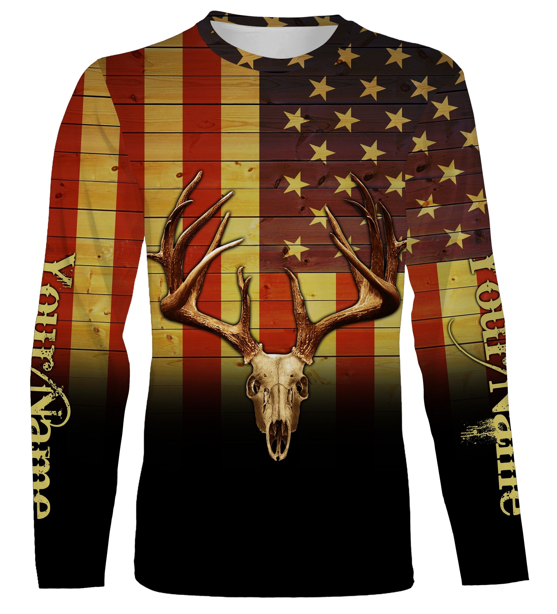 Deer Skull American flag Patriotic Retro Vintage Custom Name all over print shirts, Personalized Gifts FSD3197