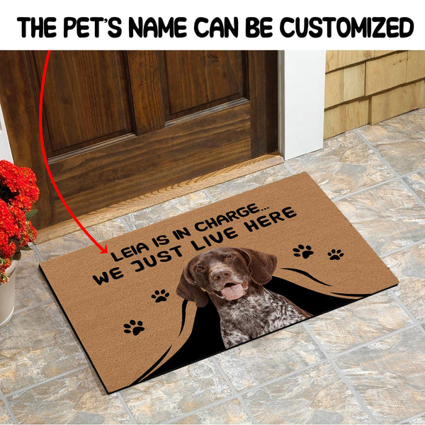 Custom German Shorthaired Pointer Dogs Name and Photo Doormat Pet is in Charge We Just Live Here Funny Door Mat Personalized gift FSD1559