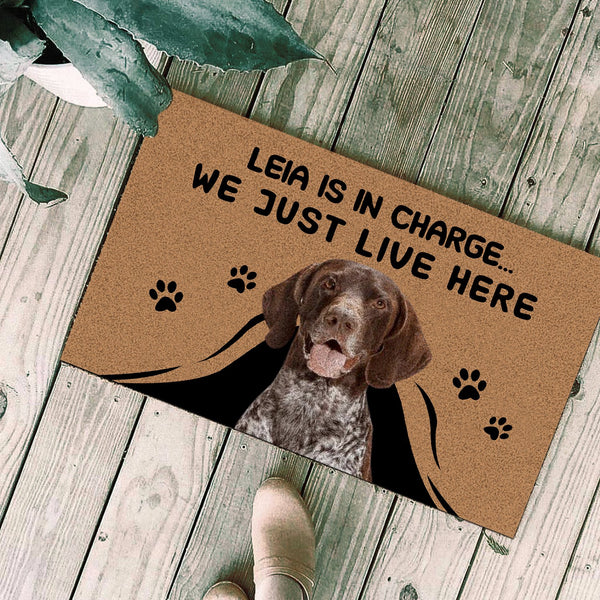 Custom German Shorthaired Pointer Dogs Name and Photo Doormat Pet is in Charge We Just Live Here Funny Door Mat Personalized gift FSD1559