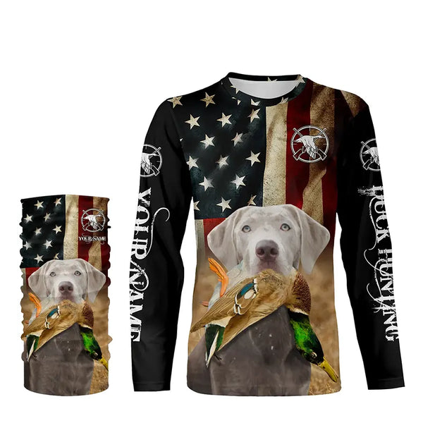 Personalized Silver Labrador Retriever Duck Hunting Dogs American flag Shirts, Hunting gifts FSD3867