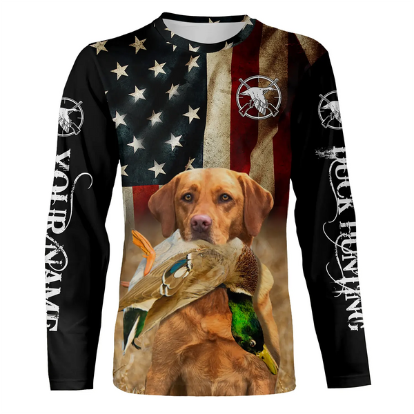 Personalized Fox red Labrador Retriever Duck Hunting Dogs American flag Shirts, Hunting gifts FSD3868