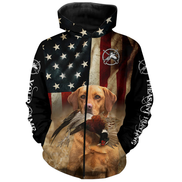 Bird dog Labs Fox red Labrador Retriever Pheasant Hunting American flag 3D all over print Shirts FSD3875