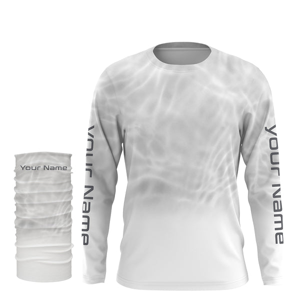 Personalized Water Wave White Performance Shirts, Fishing Tournament UV Protection Long Sleeve, Fishing Jerseys FSD2671