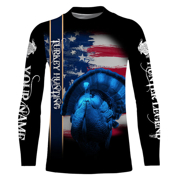 Turkey Hunting American flag Custom Name 3D All over print Shirts, USA 4th of July hunting gifts FSD3718