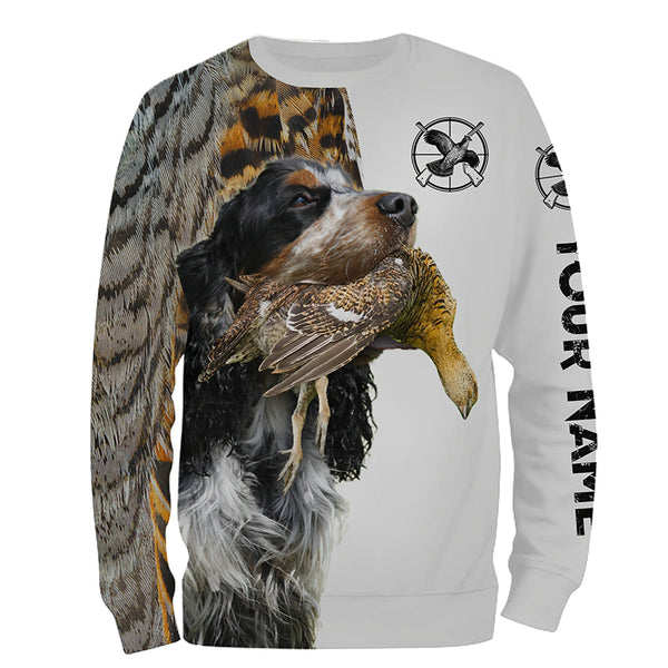 Grouse Hunting with black, white and Tan English Cocker Spaniel custom Name All over print Shirts FSD3615