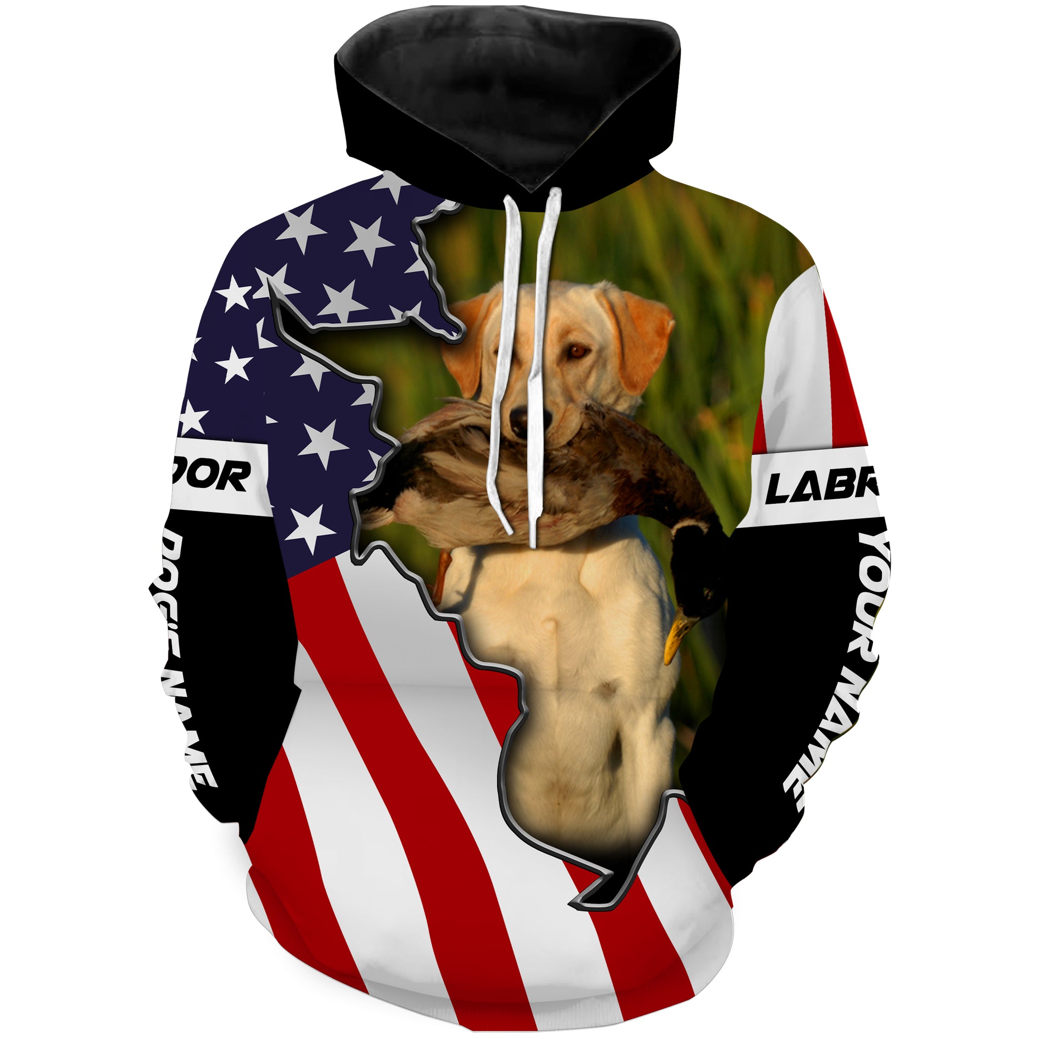 Duck Hunting with Yellow Labrador American Flag Custom Name 3D Full printing Shirts FSD2895