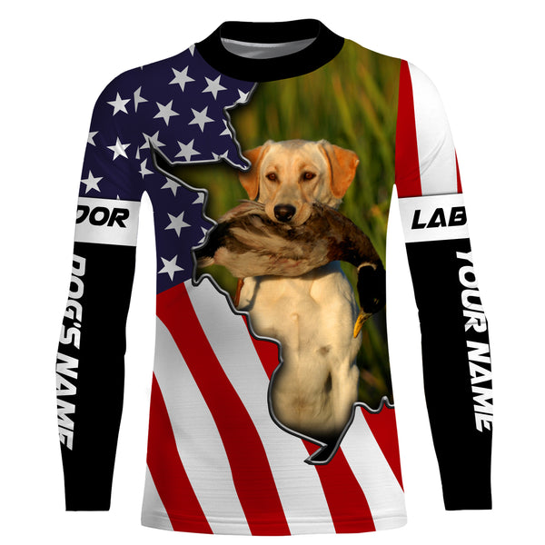 Duck Hunting with Yellow Labrador American Flag Custom Name 3D Full printing Shirts FSD2895