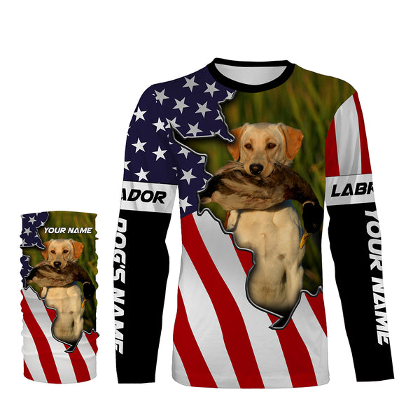 Duck Hunting with Yellow Labrador American Flag Custom Name 3D Full printing Shirts FSD2895