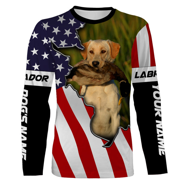 Duck Hunting with Yellow Labrador American Flag Custom Name 3D Full printing Shirts FSD2895