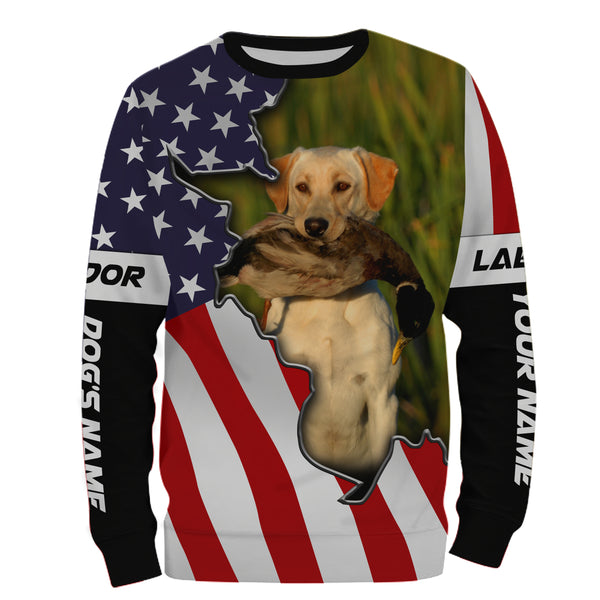 Duck Hunting with Yellow Labrador American Flag Custom Name 3D Full printing Shirts FSD2895