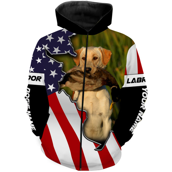 Duck Hunting with Yellow Labrador American Flag Custom Name 3D Full printing Shirts FSD2895