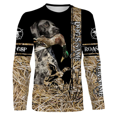 Black roan GSP Dog Duck Hunting waterfowl camo Shirts for Duck Hunters FSD3931