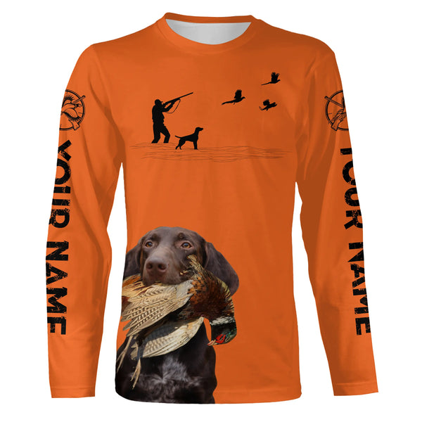 Solid liver GSP Dog Pheasant Hunting customized Name Shirts for Bird Hunting adventures FSD3935