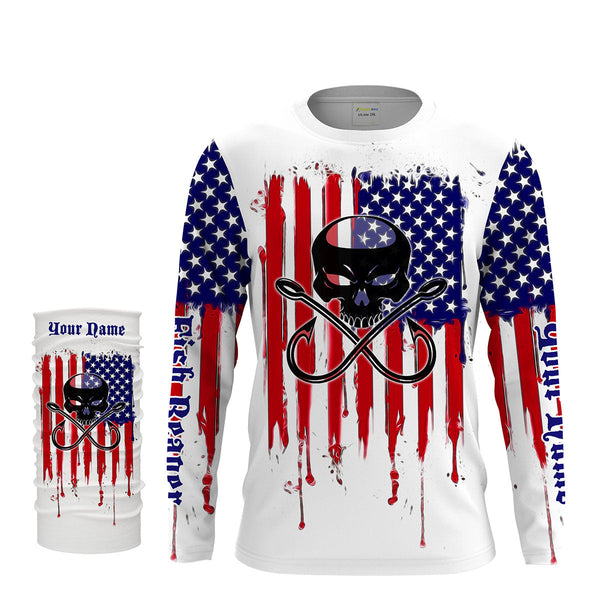 Fishing Hooks Skull Fish Reaper American Flag UV Protection Shirts, Patriotic Fishing Apparel - Personalized Gifts  FSD2258