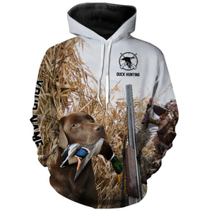 Duck hunting with Dog Chocolate Labs Custom Name All over print Shirts, Duck hunting gifts FSD4014