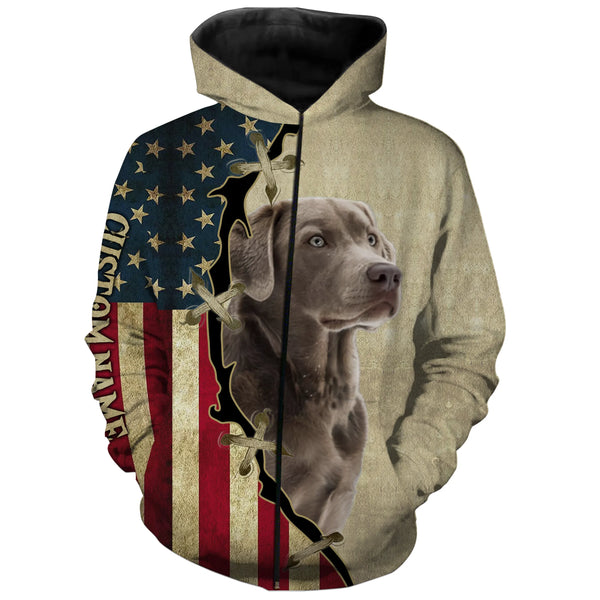 Silver Labrador Retriever American flag T-shirt, Hoodie, Long sleeve Shirt, custom Dog lover Shirt FSD3940