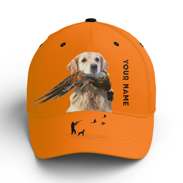 Hunting Dogs Pheasant Hunting Blaze Orange Custom Name Hat for Men, Choose hunting dog breeds FSD3967