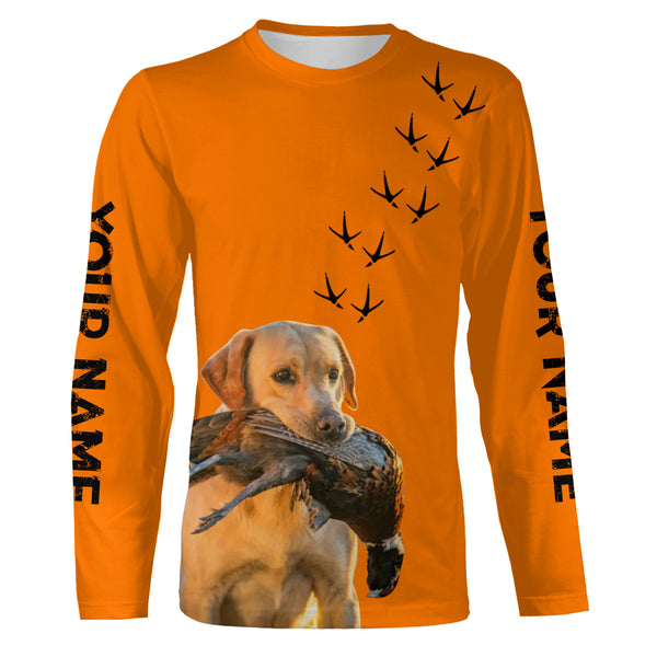 Yellow Labs Dog Pheasant Hunting Blaze Orange custom Name Hunting Hoodie, T-shirt FSD3970