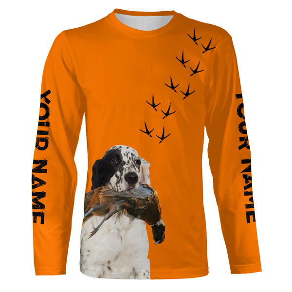 English setter Dog Pheasant Hunting Blaze Orange custom Name Hunting Hoodie, T-shirt FSD3972