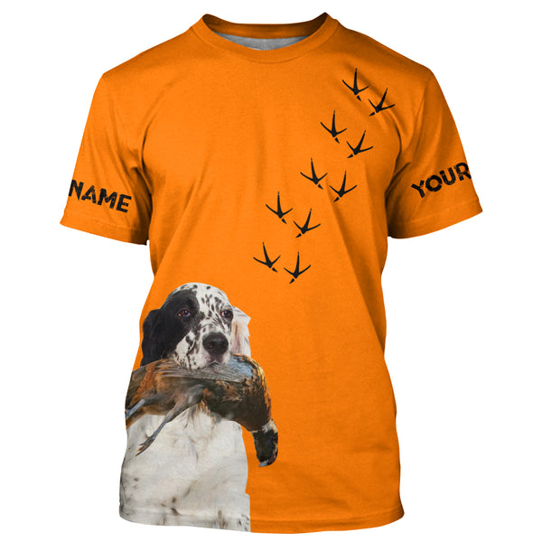 English setter Dog Pheasant Hunting Blaze Orange custom Name Hunting Hoodie, T-shirt FSD3972