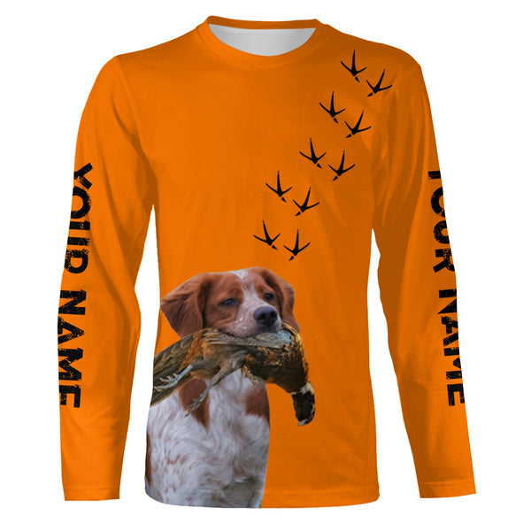 Pointing Dogs Breeds Pheasant Hunting Custom Name Blaze Orange Long Sleeve Shirts for Bird Hunter FSD4018