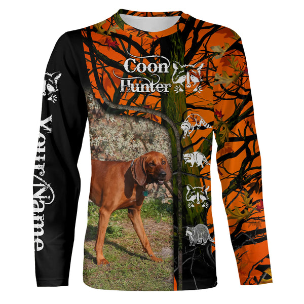 Redbone Coonhound Raccoon Hunting Dog Custom name orange camo 3D All over print Shirt, Hoodie FSD3862