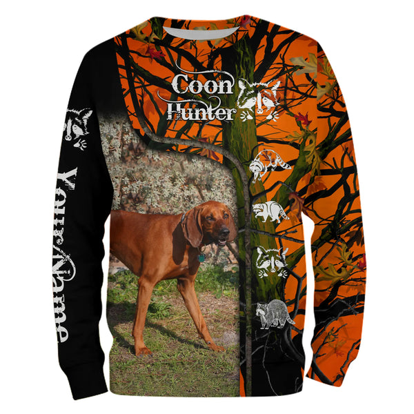 Redbone Coonhound Raccoon Hunting Dog Custom name orange camo 3D All over print Shirt, Hoodie FSD3862