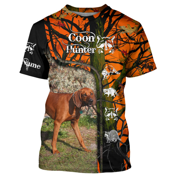 Redbone Coonhound Raccoon Hunting Dog Custom name orange camo 3D All over print Shirt, Hoodie FSD3862