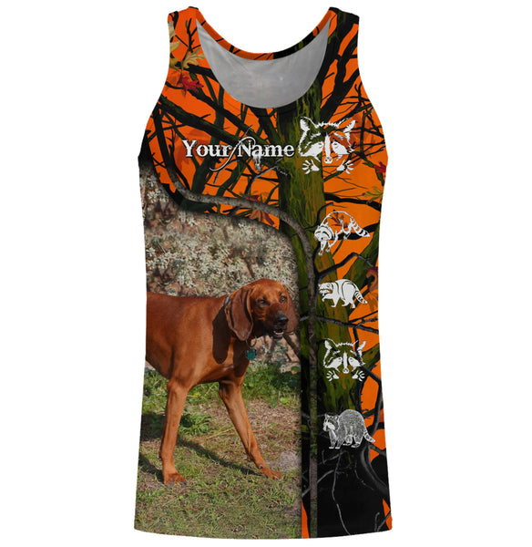 Redbone Coonhound Raccoon Hunting Dog Custom name orange camo 3D All over print Shirt, Hoodie FSD3862