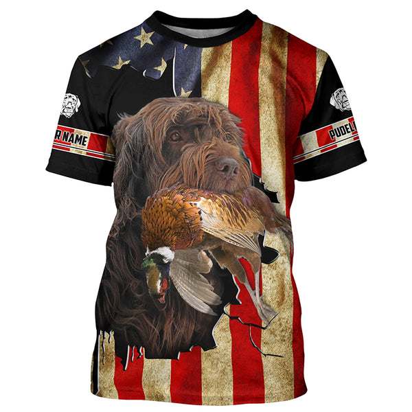 Pudelpointer Pheasant hunting Dogs American flag Custom Name Shirts, gifts for hunting dog owners FSD3798