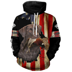 Bird Dog Labs Chocolate Labrador Pheasant hunting American flag Custom Name Shirts, Hoodie FSD3803